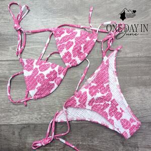 CharmLeaks Smocked Adjustable Triangle Tie Side Bikini Swimsuit Size XS